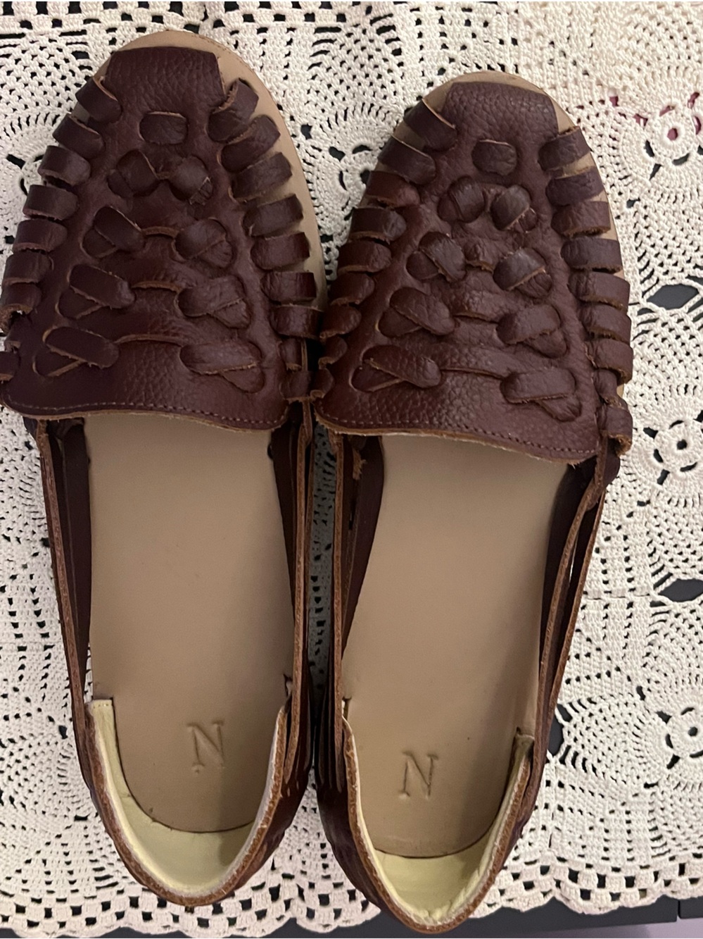Brown Woven Leather Slip-On Nisolo size 5 huaraches